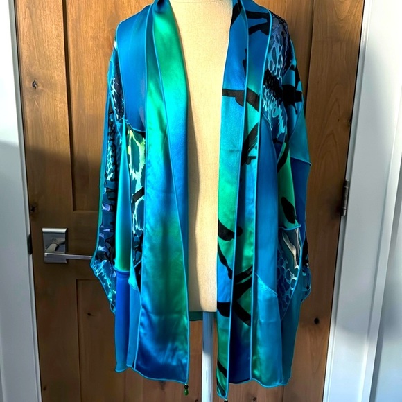Drapers & Damon's Silk/Rayon Open Front Kimono Jacket Womens 1X Sheer Patchwork - Picture 1 of 6